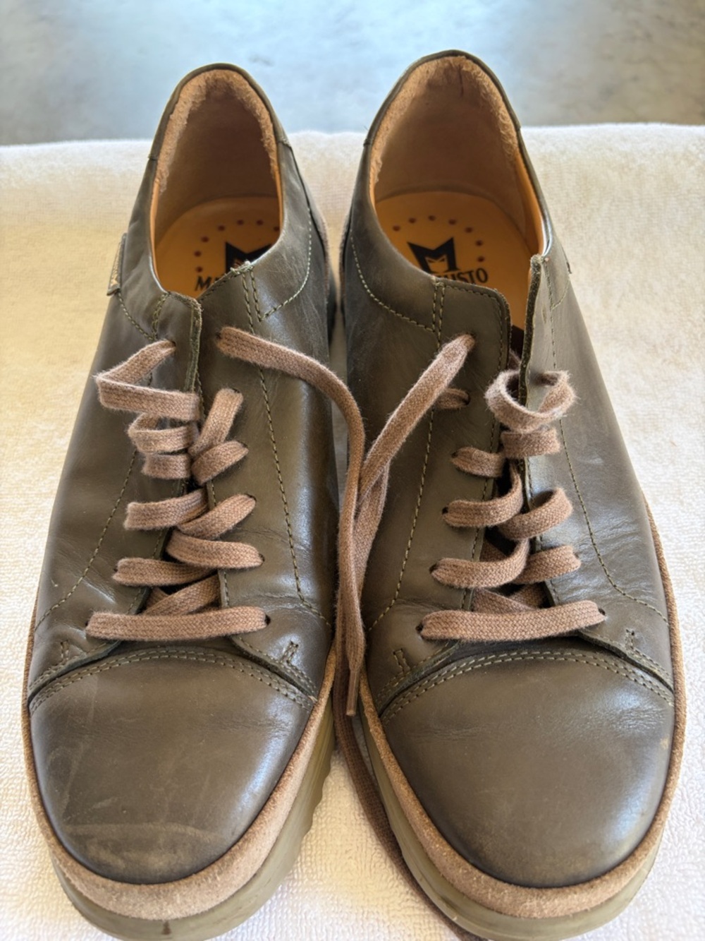 Mephisto Men's Leather Sneakers in Olive Green and Taupe
